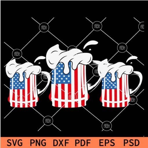 4th July Beer Glasses with foam SVG