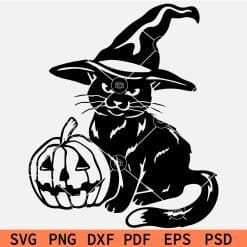 Halloween Cat with Witch Hat SVG