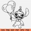 Stitch with birthday hat and balloons SVG