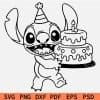 Stitch with birthday hat and Cake SVG,