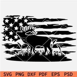 Distressed US Flag with Buck Deer SVG