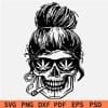 Messy bun Skull Smoking Marijuana SVG