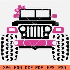 Monster Jeep Front with Pink Bow SVG,