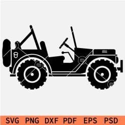 Vintage Convertible Jeep Icon with Rear Wheel  SVG