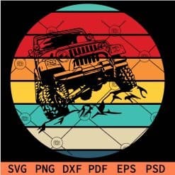 Off road Jeep on Rocky Road inside Retro Circle SVG