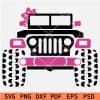 Jeep Car with Pink Bow and Pink Side mirrors SVG