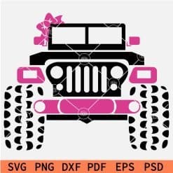 Jeep Car with Pink Bow and Pink Side mirrors SVG