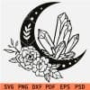 Floral Magical Moon with Crystal SVG