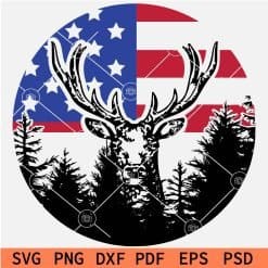 Patriotic Buck In Pine tree forest SVG