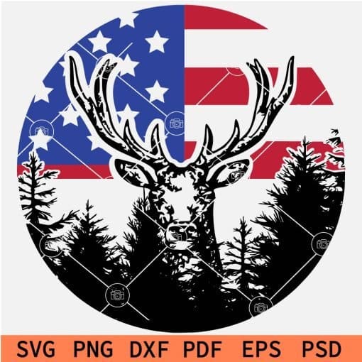 Patriotic Buck In Pine tree forest SVG