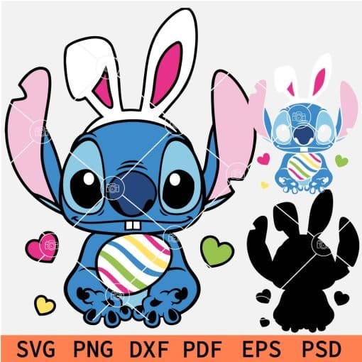 Stitch with Bunny Ears Holding Easter Egg Layered SVG