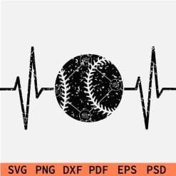 Grunge Baseball Heartbeat SVG