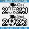 Class of 2023 Soccer ball and volleyball ball with graduation hat SVG