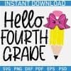 Hallo Fourth Grade Pencil with Bow SVG