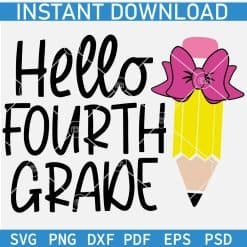 Hallo Fourth Grade Pencil with Bow SVG