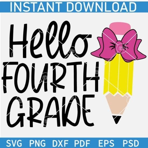 Hallo Fourth Grade Pencil with Bow SVG
