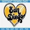 San Diego Baseball Ball Inside Heart Symbol SVG