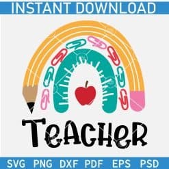 Pencil and Ruler Rainbow Teacher with Apple SVG 