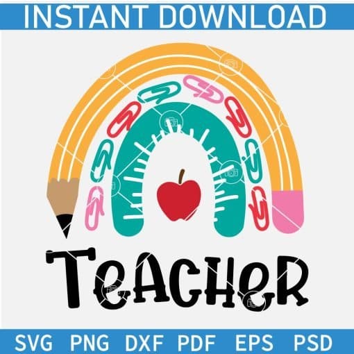 Pencil and Ruler Rainbow Teacher with Apple SVG 