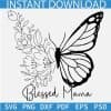 Blessed Mama Floral Butterfly SVG