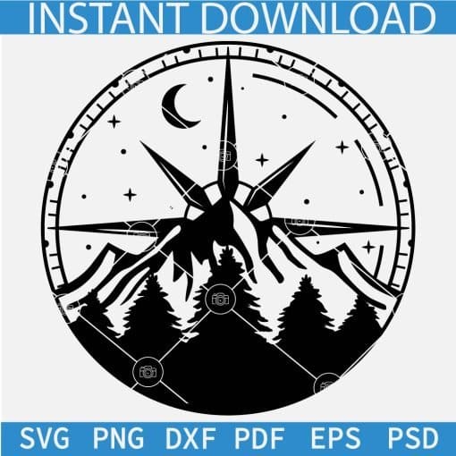 Compass with Mountain SVG,