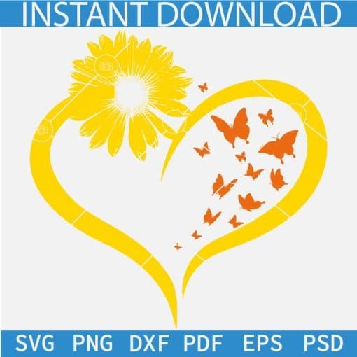 Sunflower Heart Symbol with Butterfly SVG
