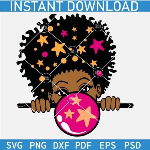 Peeking Afro Girl with Balloon SVG