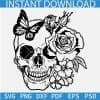 Skull with Rose flower and butterfly SVG