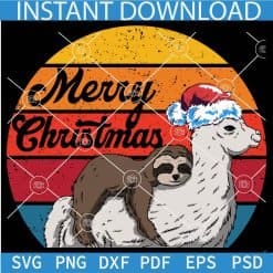 Santa Alpaca carrying Sloth SVG