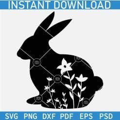 Rabbit Silhouette with flowers SVG