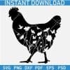 Hen with Flowers Butterfly Silhouette SVG