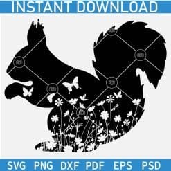 Squirrel Silhouette with flowers and butterflies SVG