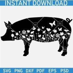 Silhouette Pig with flowers SVG