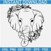 Floral Elephant Head Outline SVG