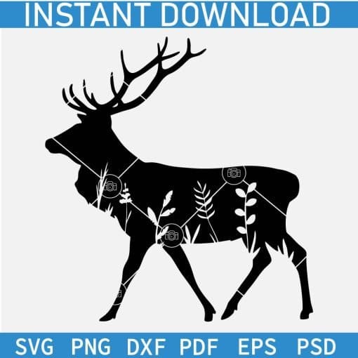 Floral buck silhouette SVG