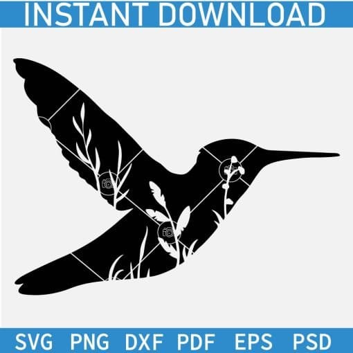Floral Humming Bird Silhouette SVG