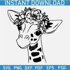Baby Giraffe Head with floral Crown SVG