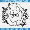 Floral Bunny with Bow tie Stencil SVG