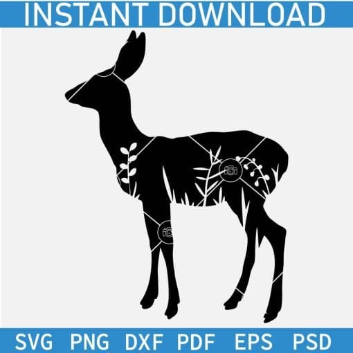 Reindeer Silhouette with flowers SVG