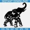 Elephant Silhouette with flowers and butterflies SVG