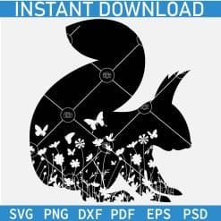 Squirrel wild Flowers Stencil SVG
