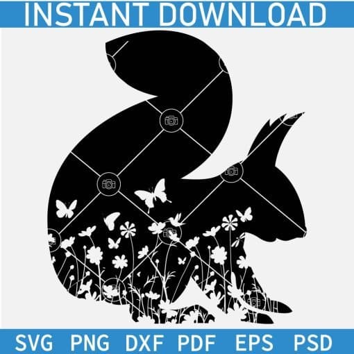 Squirrel wild Flowers Stencil SVG