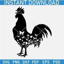 Floral Cockerel Cock Stencil SVG