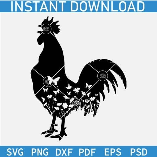 Floral Cockerel Cock Stencil SVG