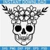 Laughing Skull with Floral Crown Stencil SVG