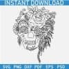 Floral Halloween Skull Outline SVG