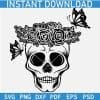 Laughing Skull with Floral Crown Stencil SVG
