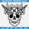 Happy Halloween Skull with Flowers SVG