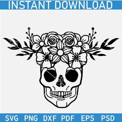  Floral Bouquet Crown Skull  SVG