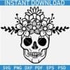 Floral Crown Happy Skull Silhouette SVG